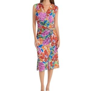 MAGGY LONDON Bright Multicolor Floral Dress with Orange and Pink Accents